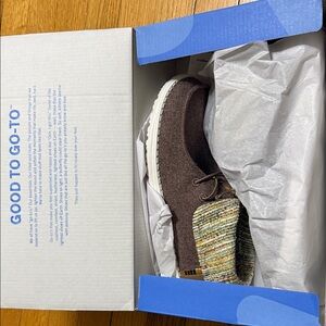 Hey Dude Cream/Brown Knit Slip-On with Multicolor Speckle
